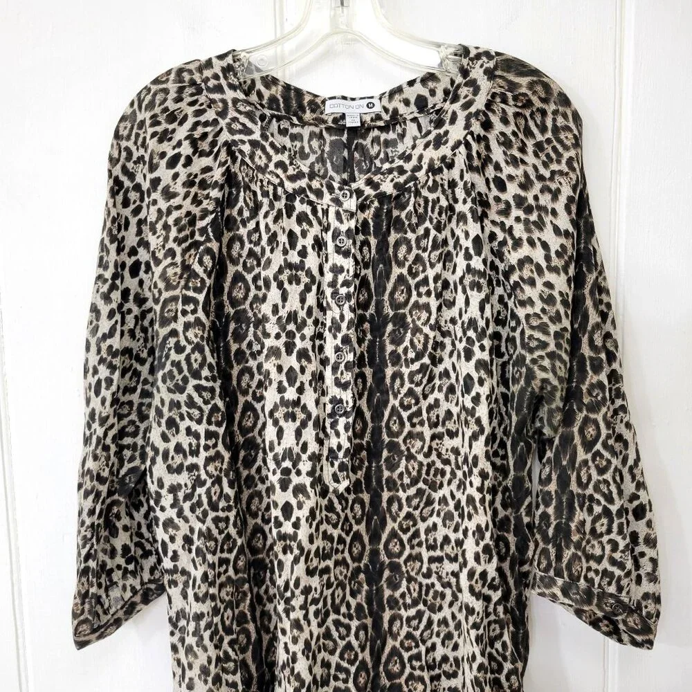 Cotton On Animal Print Leopard Print Peasant Blouse - Picture 2 of 4